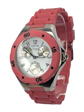 Invicta Angel Watch Women’s Silicone Chronograph 30M Quartz Pink & Silver 0706